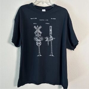 Railroad Crossing Signal Patent Shirt Men’s Lg Railroad Engineer 1936 Gildan Y2K